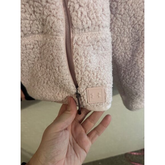 Under Armour Women’s Legacy Pink & Black Fuzzy Sherpa Full Zip Winter Jacket - Picture 9 of 13